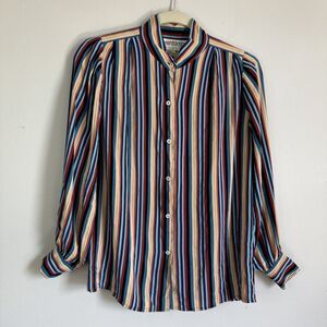 Nordstrom Women's Striped 100% Silk Button Up Blouse Medium Vintage Workwear